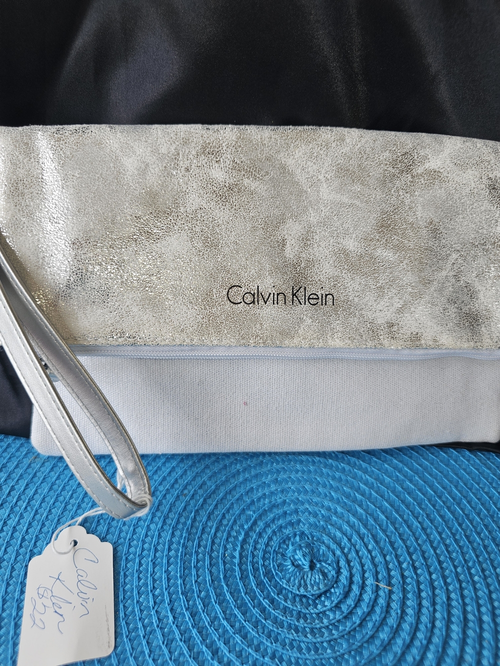 Calvin Klein Silver and White Two-Tone Cloth Wristlet